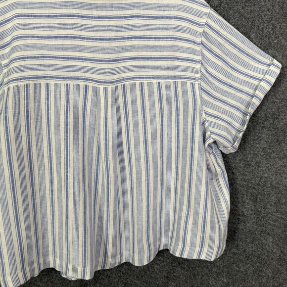 Universal Thread Pull Over Short Sleeve Shirt NWT Blue Stripe Sz XXL Linen Blend - Picture 10 of 11